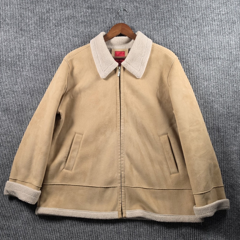 Vintage Esprit Women's Tan Faux Suede Sherpa Lined Zip Up Jacket Coat Sz XL Boho